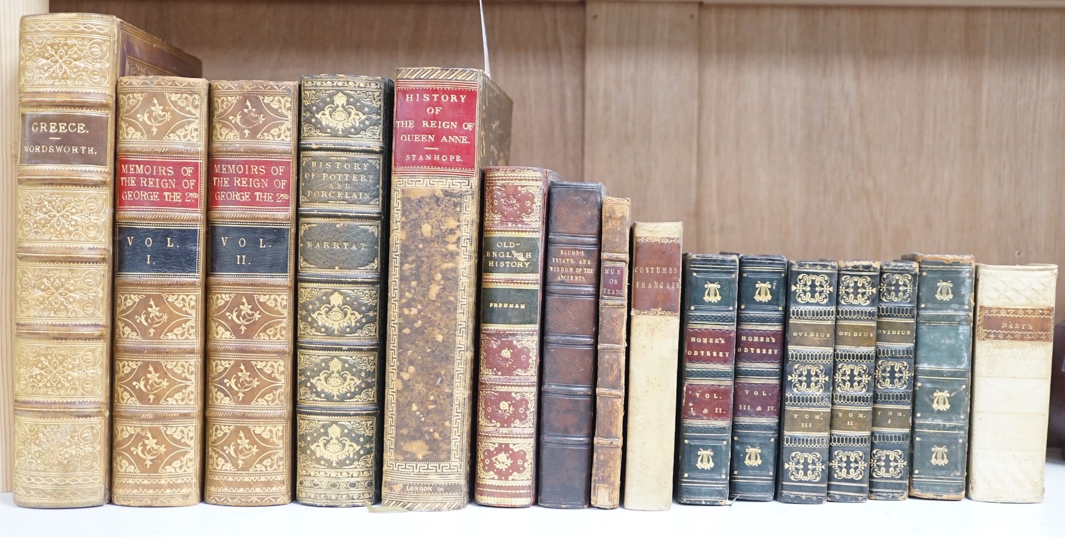 A collection of leather bindings including Mann, Homer, Dante